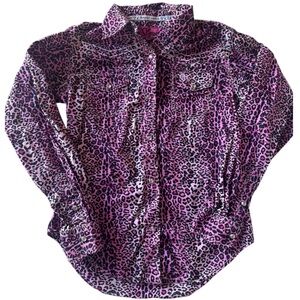 Corral Pink Leopard Western Pearl Snap Shirt Cowgirl Hardware Girls L (10/12)